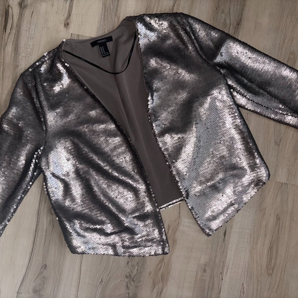 Forever 21 3/4 Length Taupe Sequin Blazer